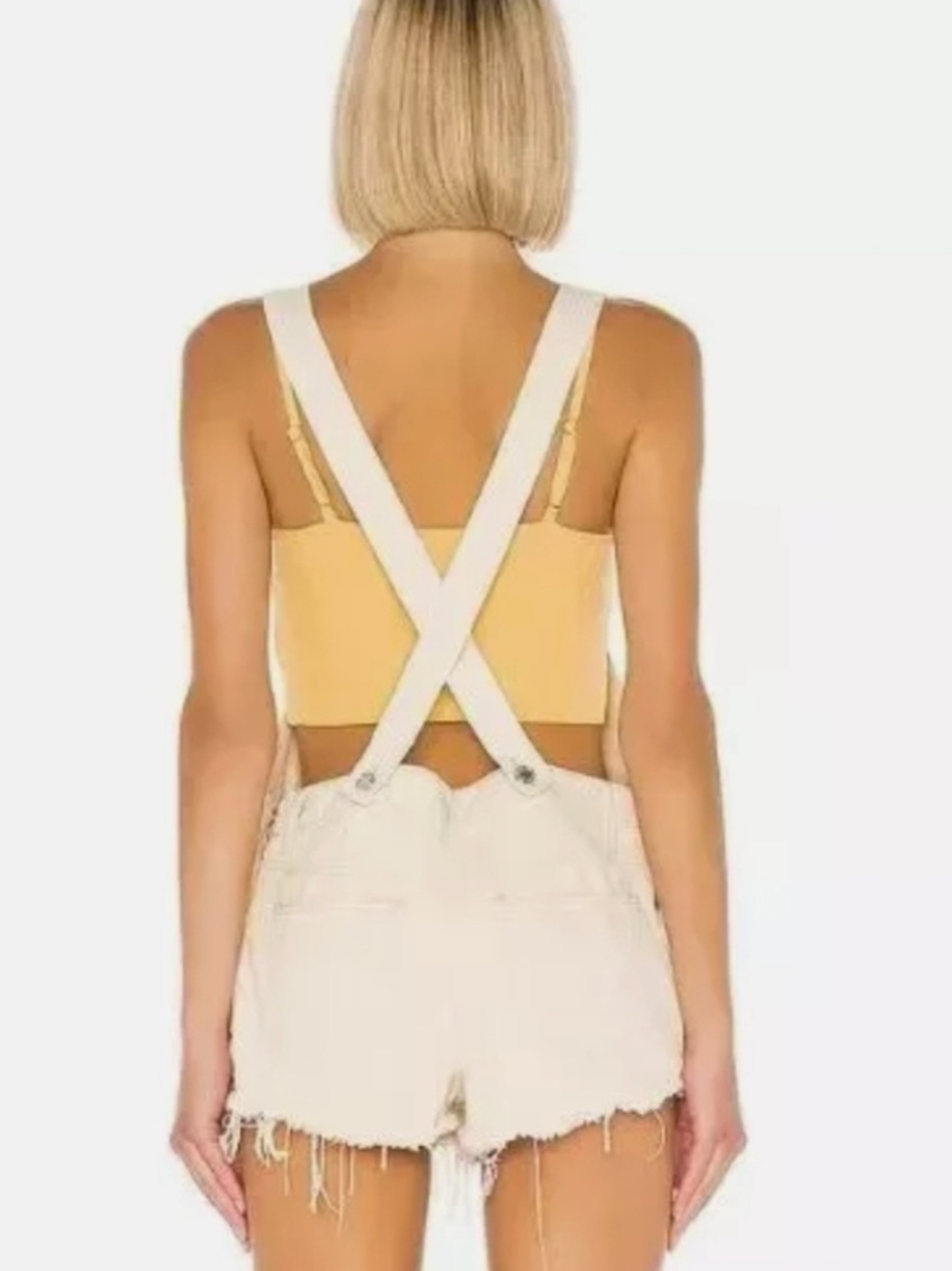 Free People We The Free Cream June Denim Short Overalls - Picture 6 of 9